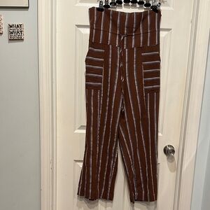 EUC - Free People - Brown and White Striped High-Waisted Pants - sz M